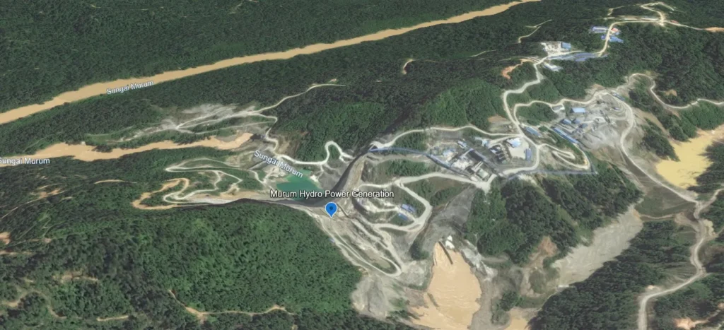 3D Google Earth image of Hydro Project in Sarawak, Murum hydroelectric plant