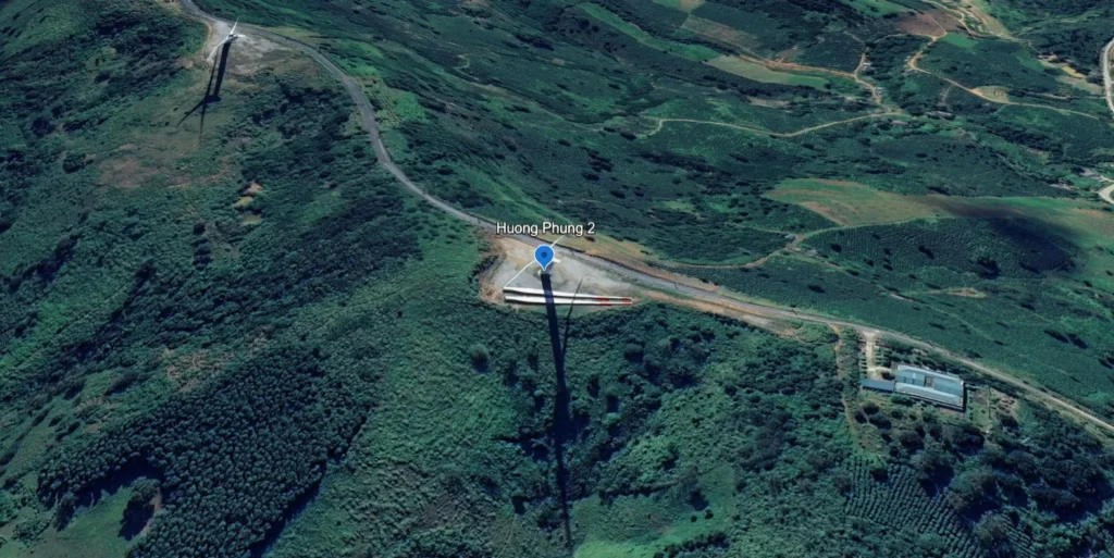 3D Google Earth image of Wind Project in Vietnam, Huong Phung commune