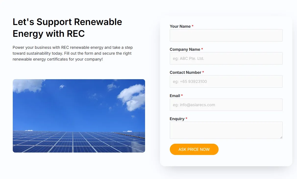 Application for to ask for a quote on green energy certification